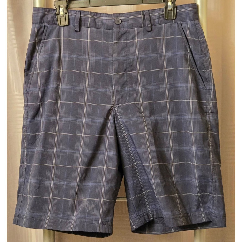 Cypress Club Mens Navy Blue Plaid Performance Golf Shorts 32x10 Stretch Active